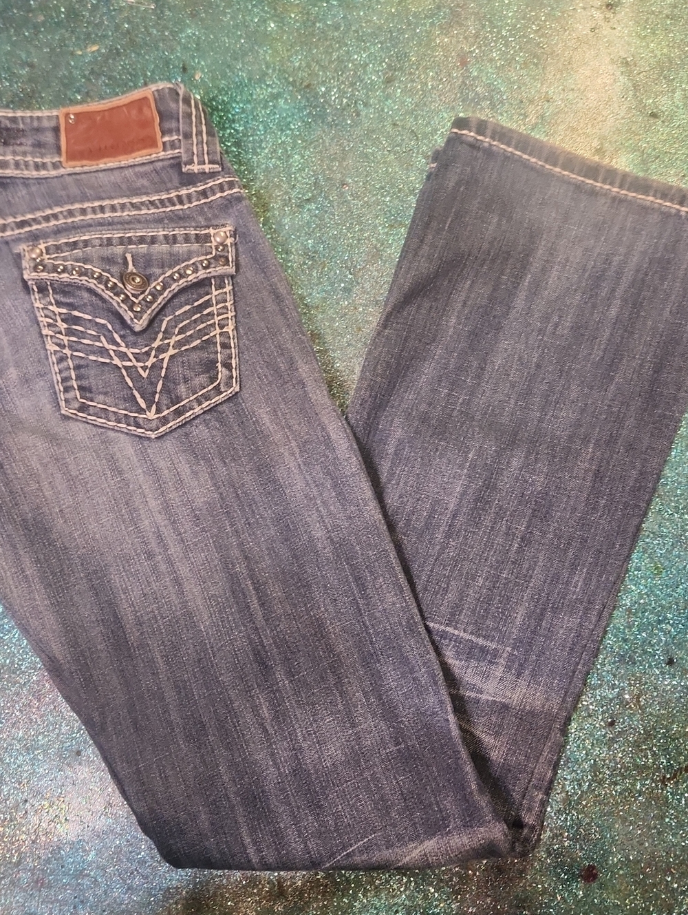 Vigoss Medium Wash Bootcut Jeans with Embroidered Back Pocket
